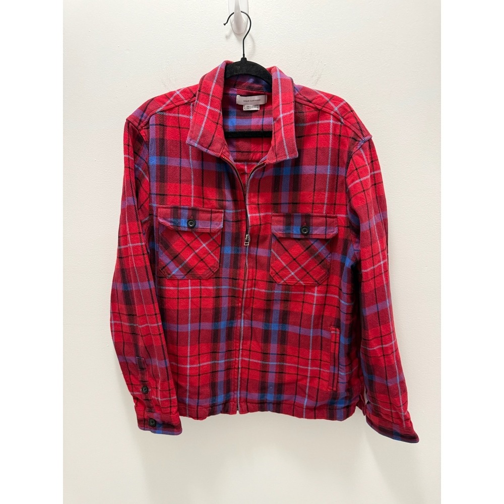 Urban Outfitters Mens Red Plaid Full Zip Flannel Shirt Jacket Large L Shacket